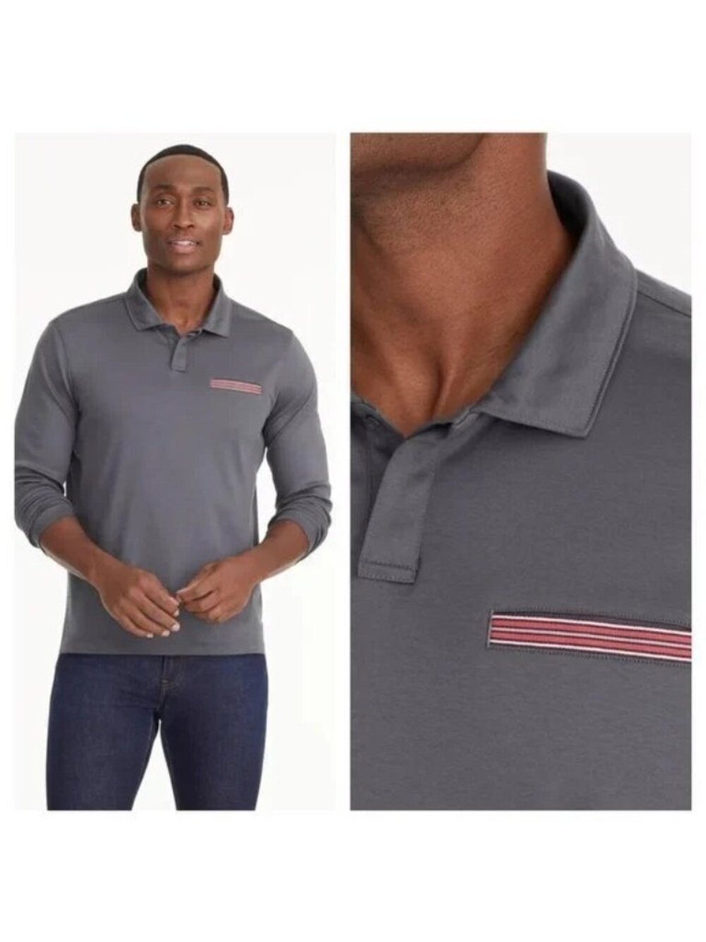 UNTUCKit Gray Damaschino Long Sleeve Contrast Pocket Polo Size M